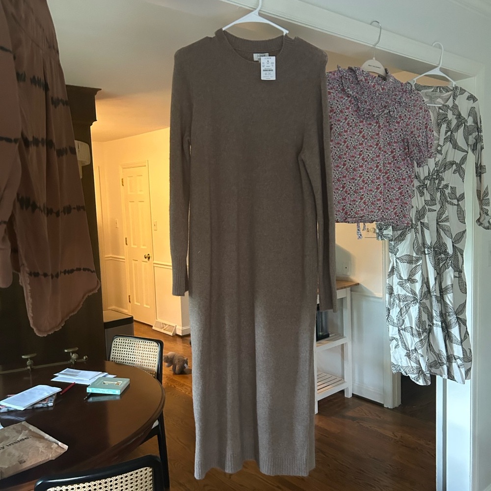 J. Crew Tan Sheath Dress with Long Sleeves